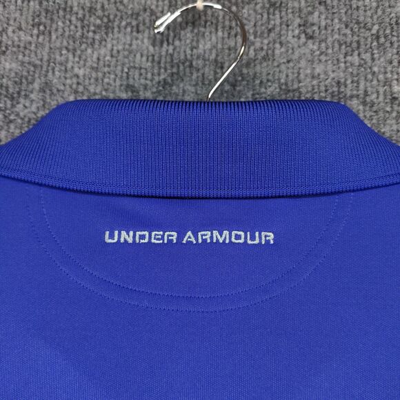 Under Armour Men's Polo Shirt Blue Large Loose Heatgear Logo Short Sleeve - Picture 7 of 16